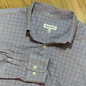 Peter Millar Men Medium Pink and Blue Check Plaid Long Sleeve Button Down Shirt